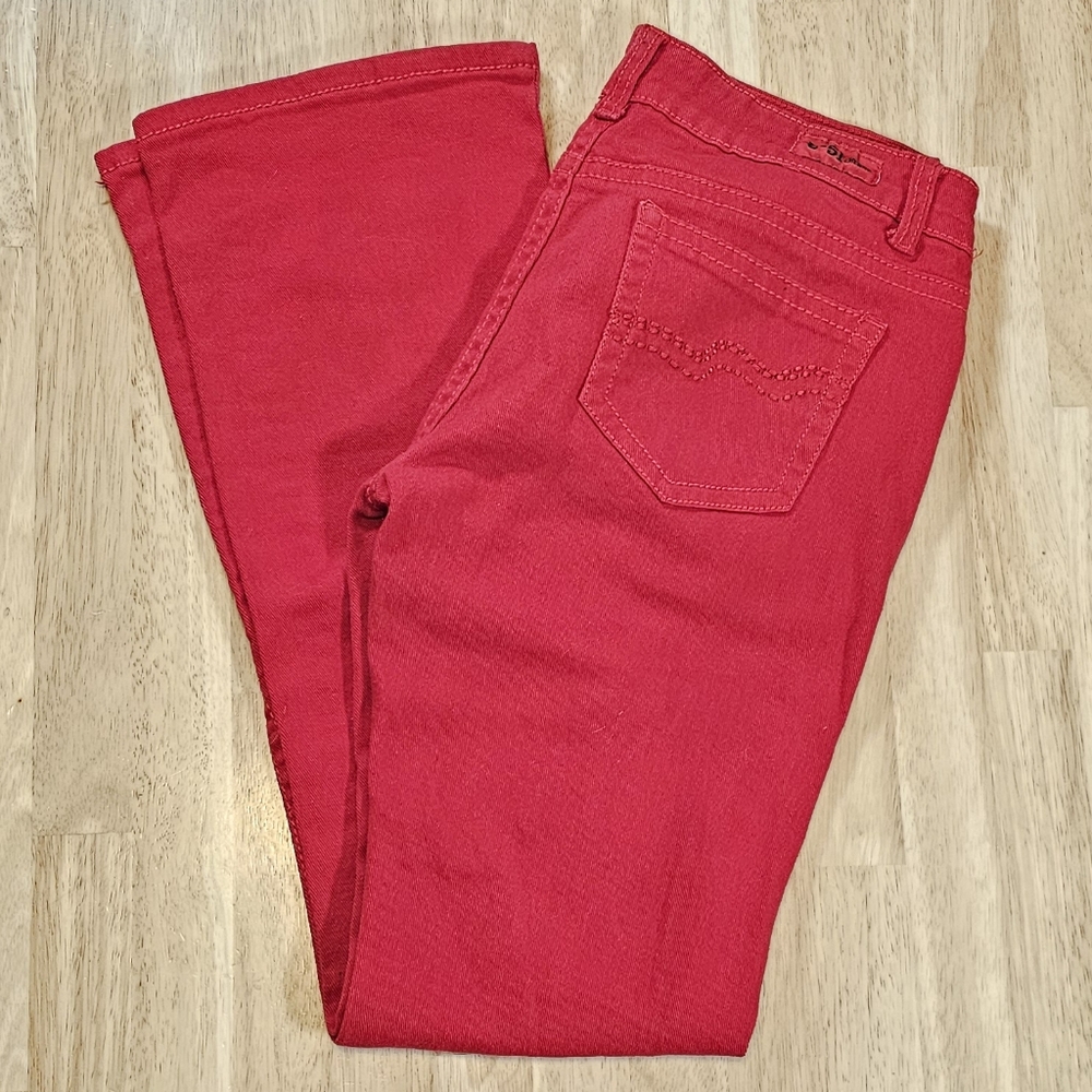 Distressed Bright Red Jeans
